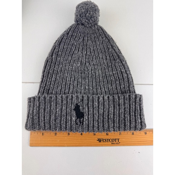 Polo Ralph Lauren Gray Knit Pom Pom Beanie Hat Wool Llama Preppy Winter  Cozy - Picture 5 of 6